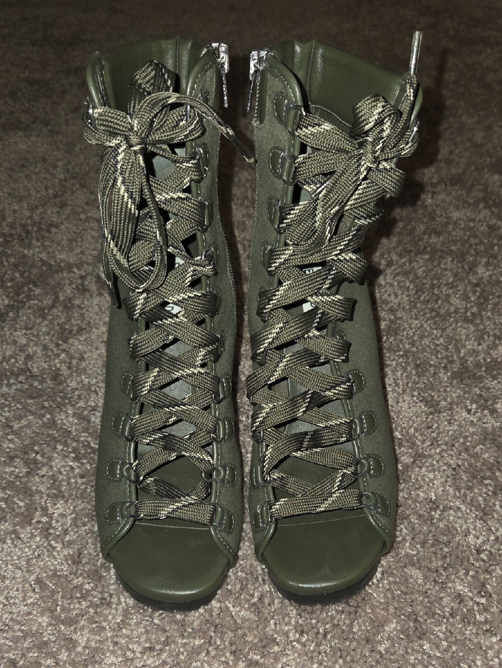 Steve Madden Olive Green Lace-Up Peep-Toe Boots